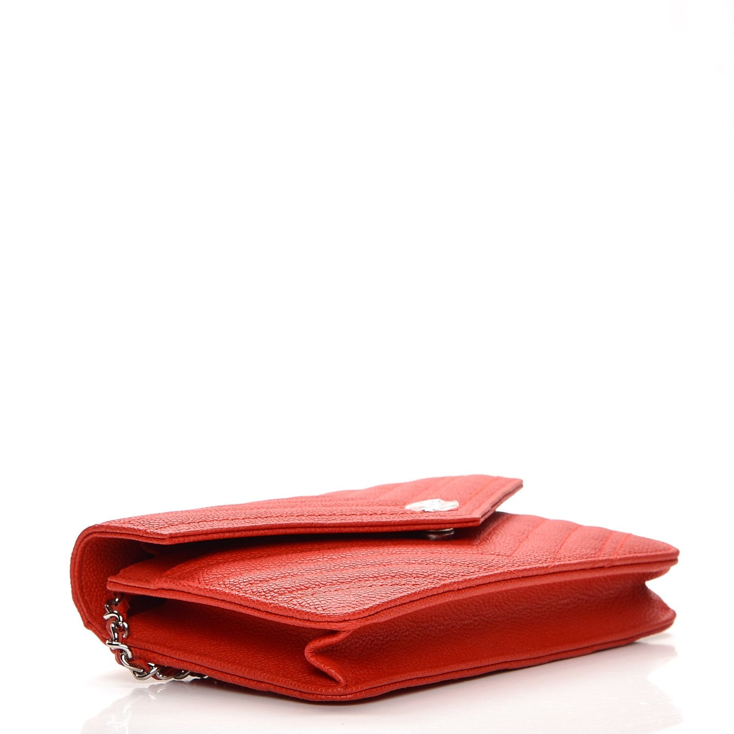 Caviar Chevron Quilted Statement Wallet On Chain WOC Red