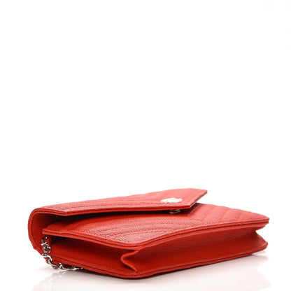 Chanel Caviar Chevron Quilted Statement Wallet On Chain WOC Red 4 of 9