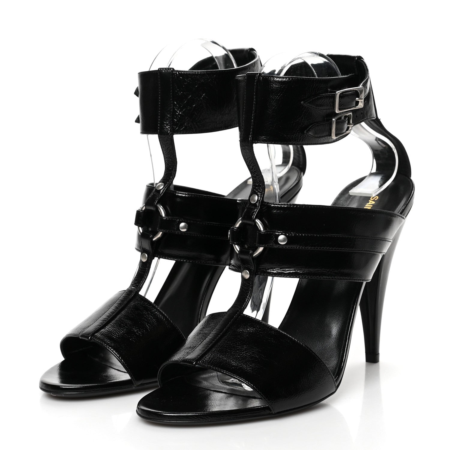 Saint Laurent Shiny Calfskin Fetish Sandal 40 Black 3 of 8