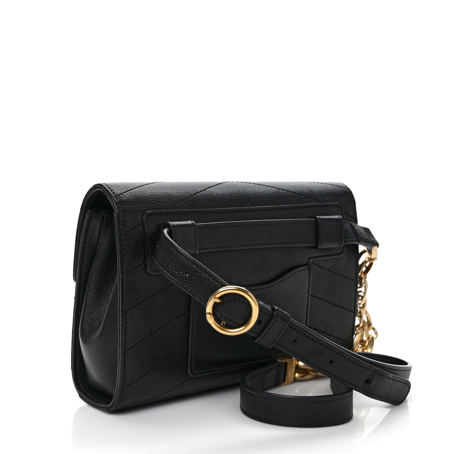 Calfskin Chevron Stitched Coco Waist Bag Black