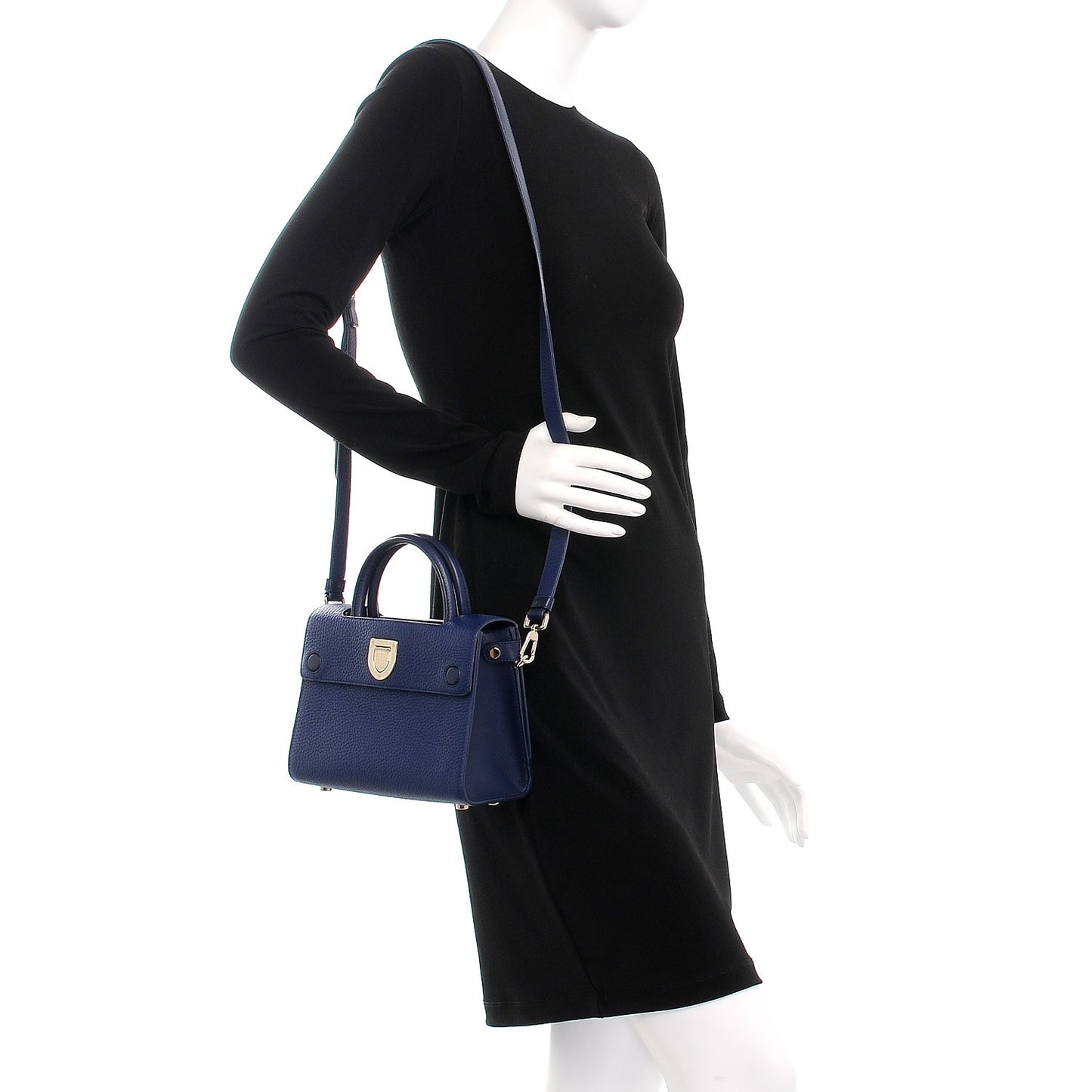 Grained Calfskin Mini Diorever Flap Blue Gris