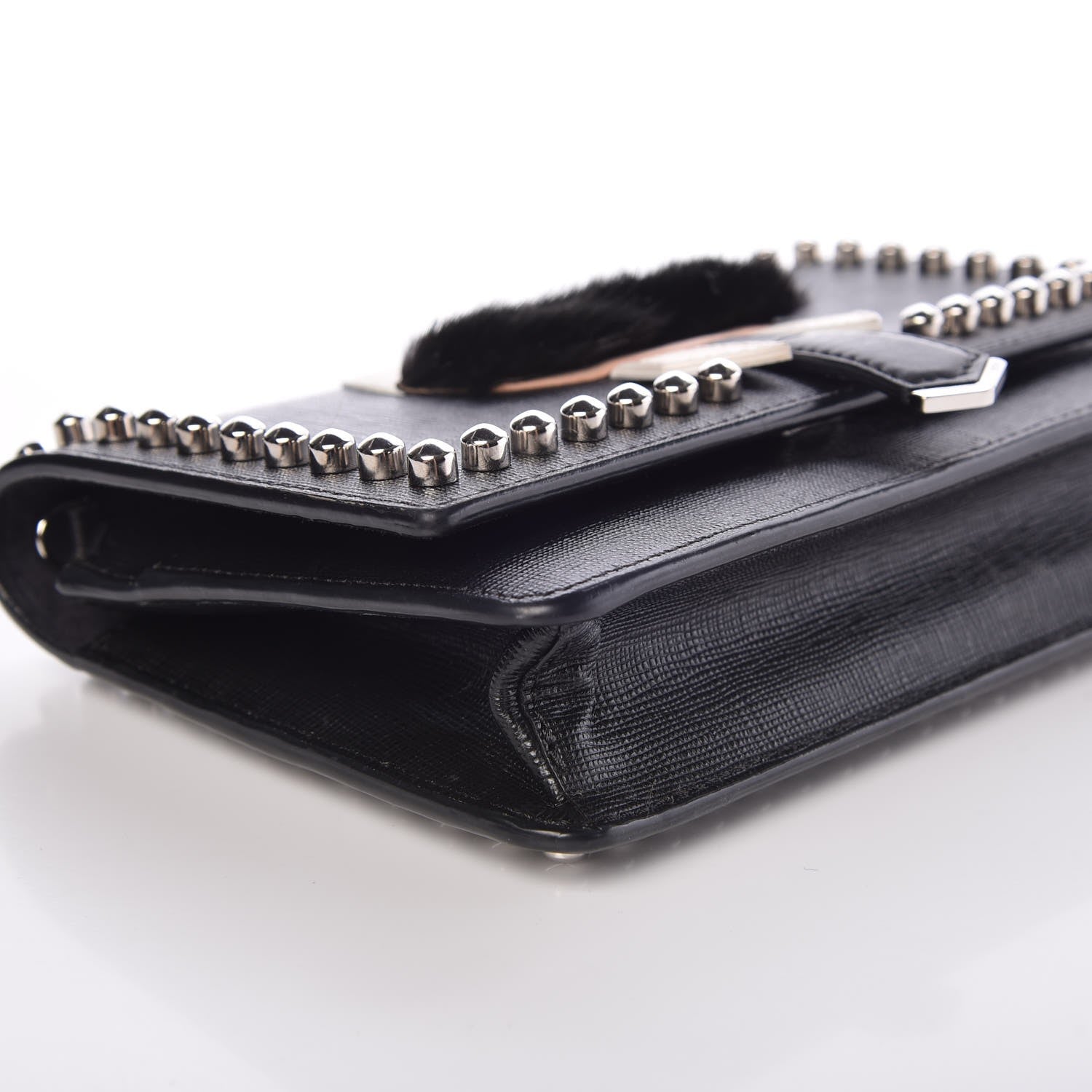Fendi Vitello Elite Mink Fur Studded Karlito Tube Wallet on Chain Black 8 of 14