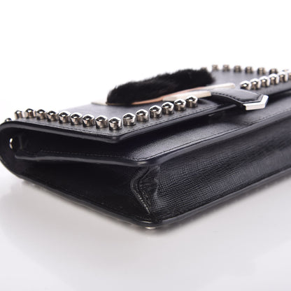 Fendi Vitello Elite Mink Fur Studded Karlito Tube Wallet on Chain Black 8 of 14