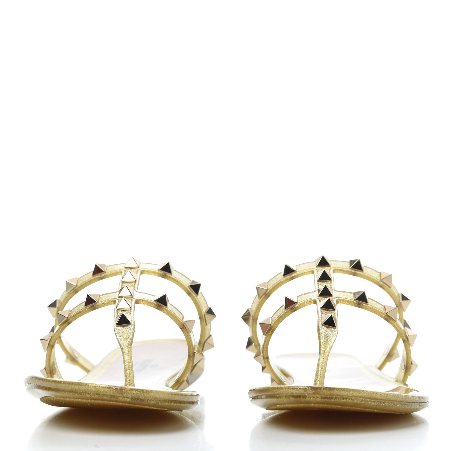 Valentino Garavani PVC Jelly Glitter Rockstud Caged Flat Thong Sandals 35 Oro 2 of 8