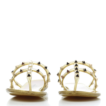 Valentino Garavani PVC Jelly Glitter Rockstud Caged Flat Thong Sandals 35 Oro 2 of 8