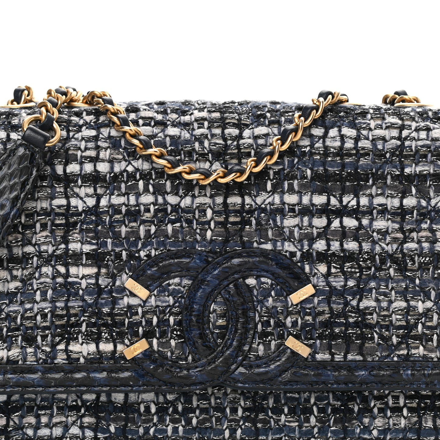 Tweed Snakeskin Quilted Small CC Filigree Flap Multicolor