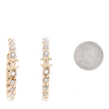 Chanel Crystal CC Hoop Earrings Gold 2 of 5