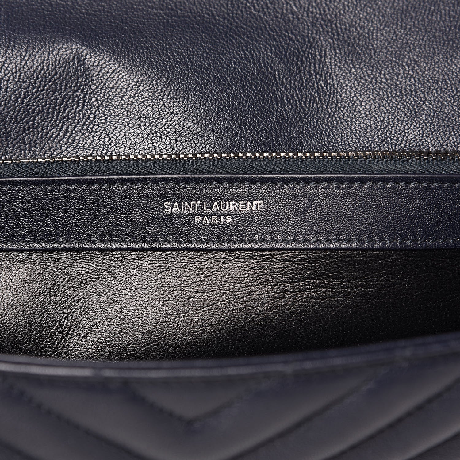 Saint Laurent Sheepskin Matelasse Chevron Monogram Large College Satchel Navy Blue 14 of 19