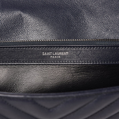 Saint Laurent Sheepskin Matelasse Chevron Monogram Large College Satchel Navy Blue 14 of 19