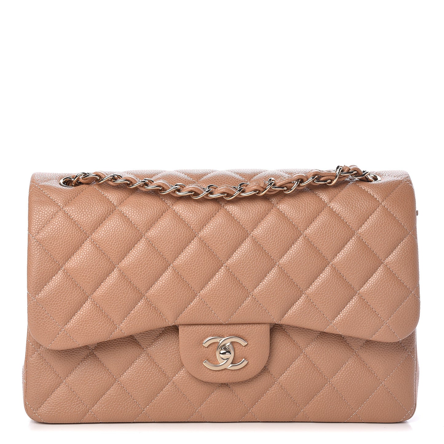 Caviar Quilted Jumbo Double Flap Beige