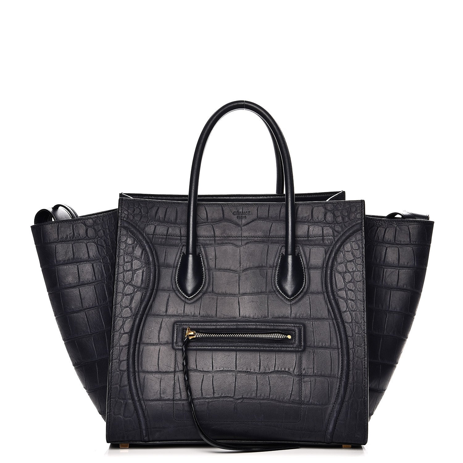 Celine Crocodile Embossed Nubuck Medium Phantom Luggage Navy Blue 1 of 15