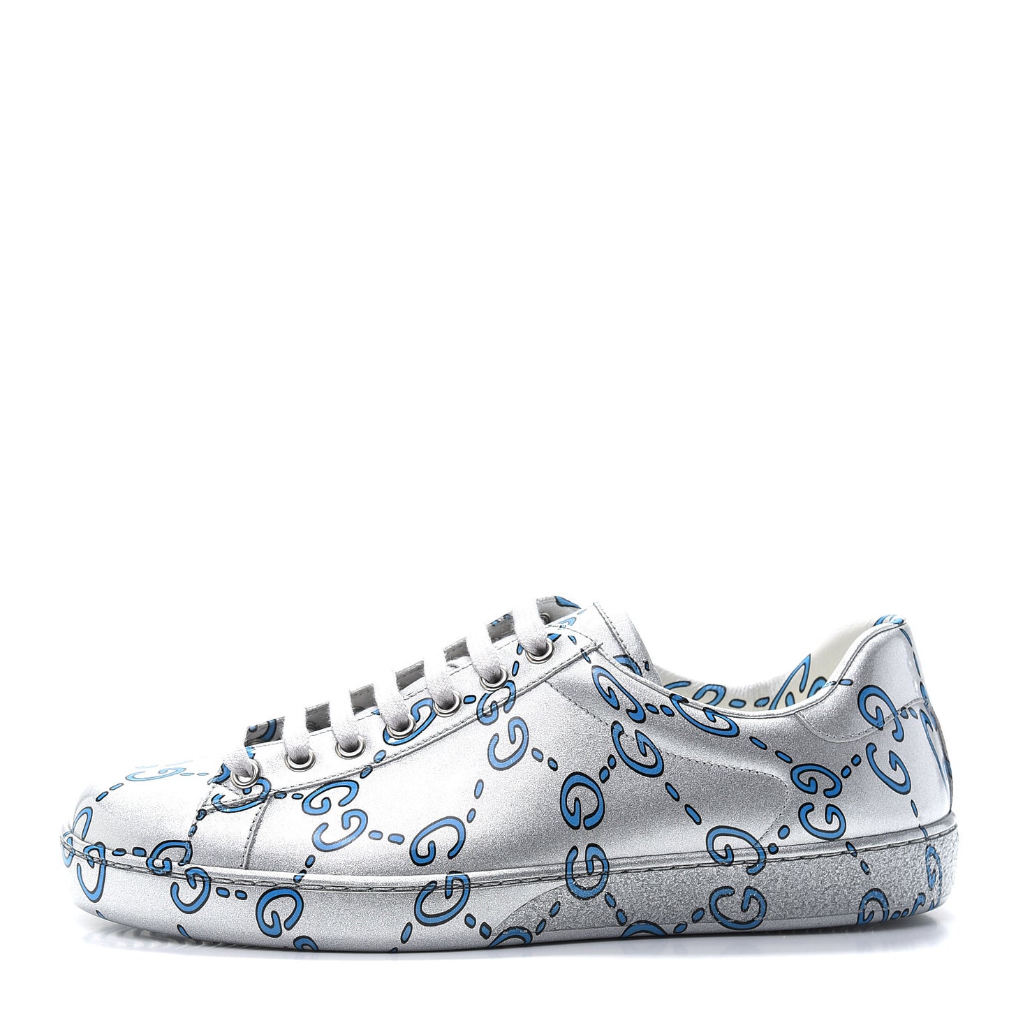 Miro Rubber Wax GucciGhost Print Mens New Ace Sneakers 7.5 Silver