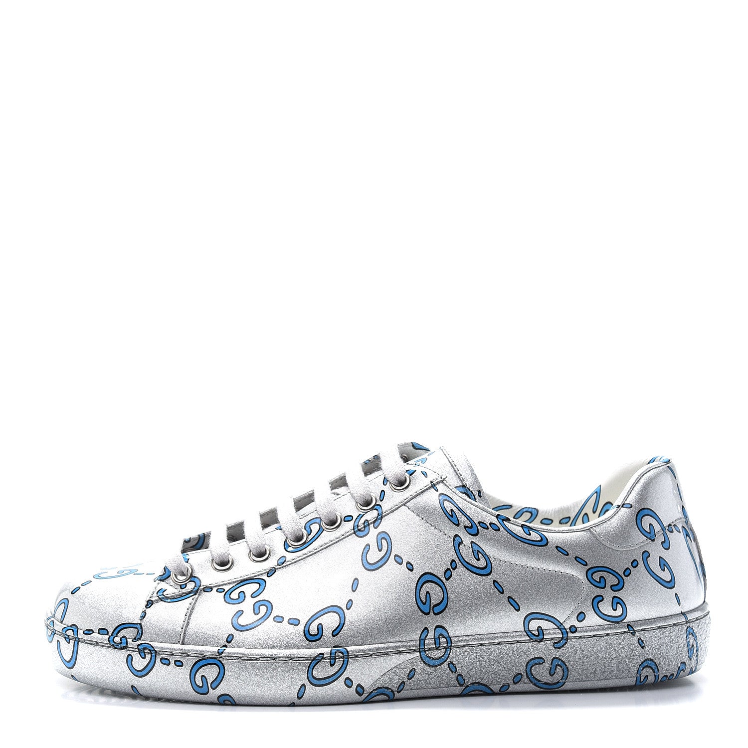 Gucci Miro Rubber Wax GucciGhost Print Mens New Ace Sneakers 7.5 Silver 1 of 8