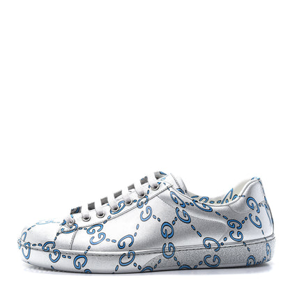 Gucci Miro Rubber Wax GucciGhost Print Mens New Ace Sneakers 7.5 Silver 1 of 8