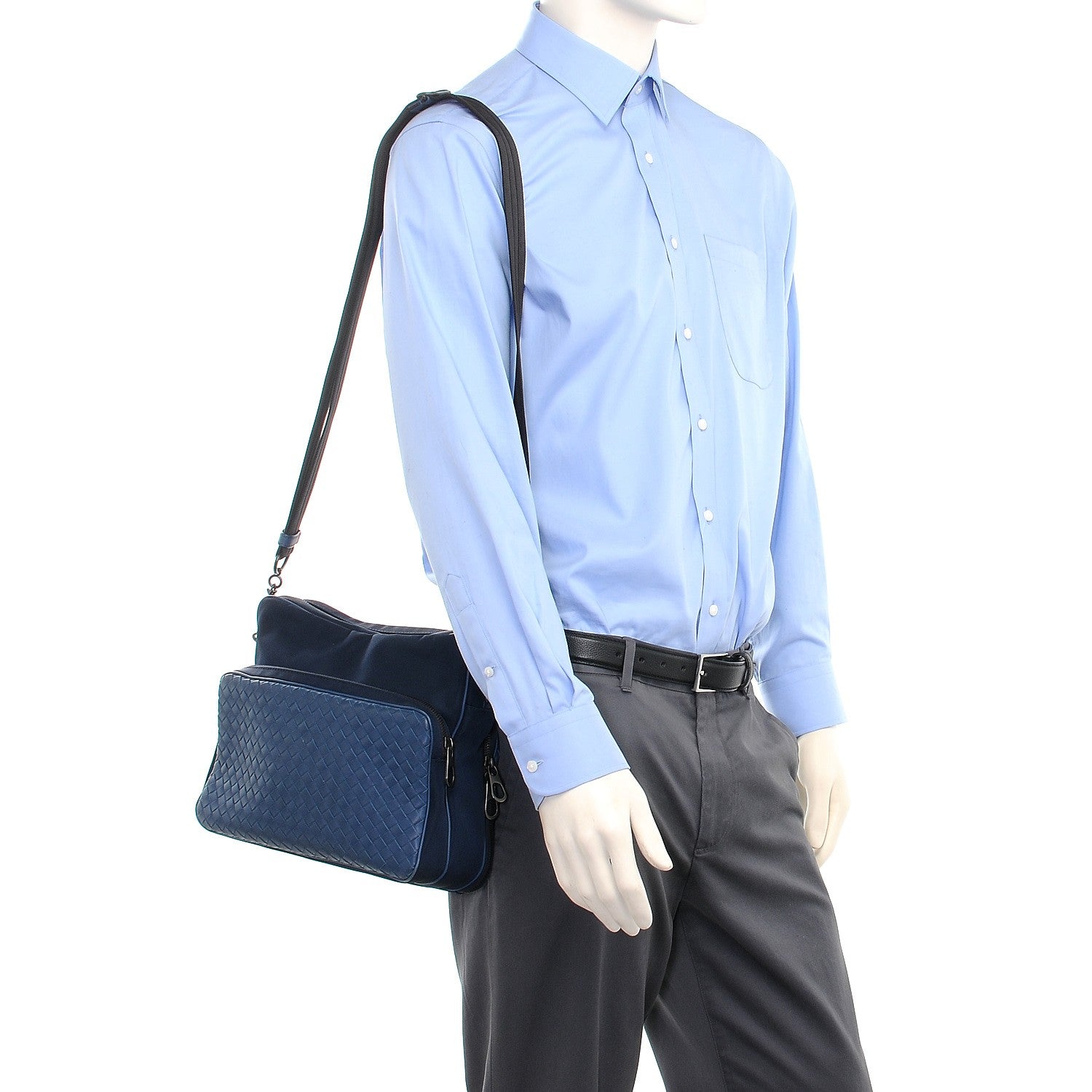 Bottega Veneta Canvas Calfskin Intrecciato Messenger Tourmaline Pacific 2 of 10