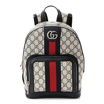 Gucci GG Supreme Monogram Textured Dollar Calfskin Web Small Ophidia Day Backpack Beige Blue Black 1 of 10