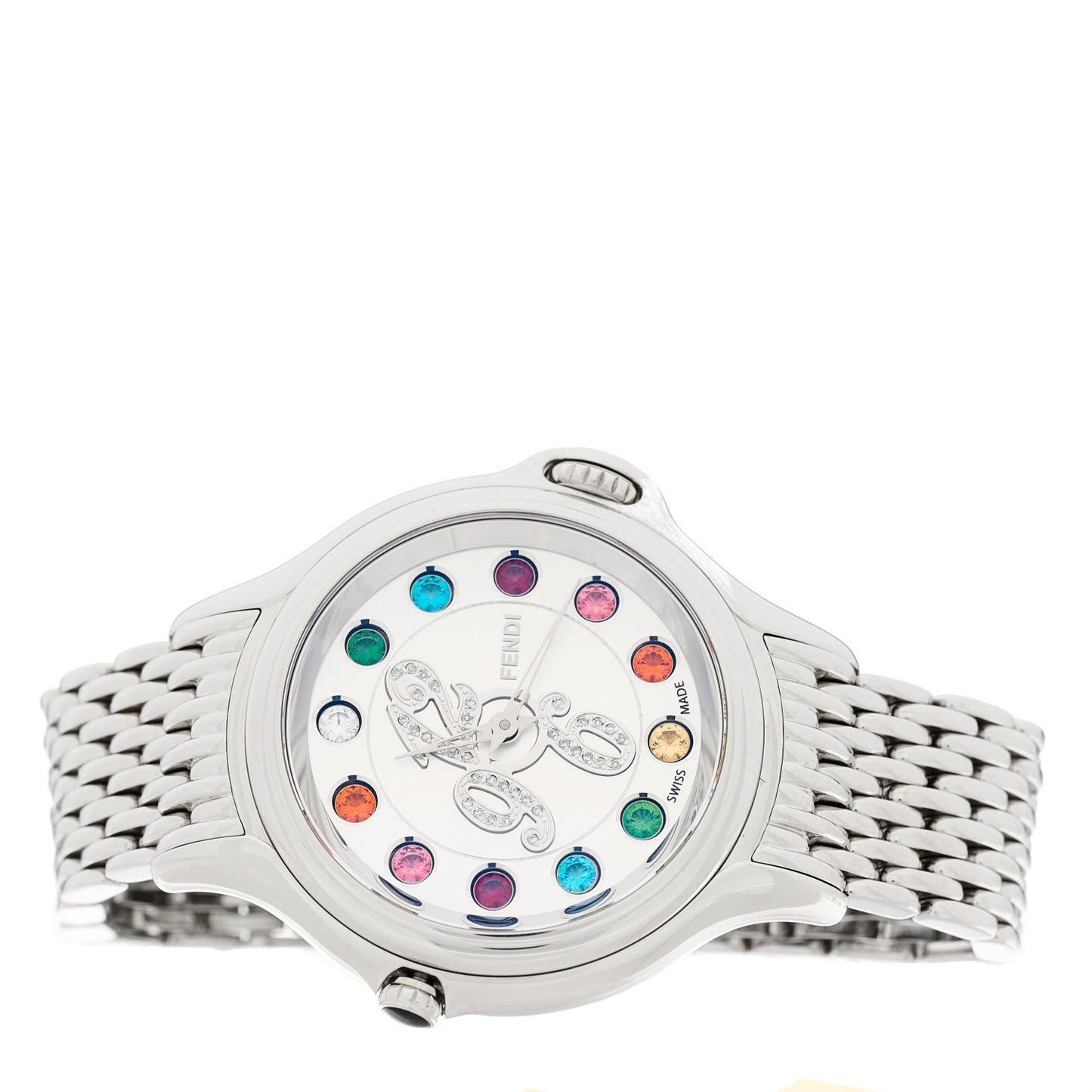 Stainless Steel Diamond Topaz 38mm Crazy Carats Rotating Gem Quartz Watch