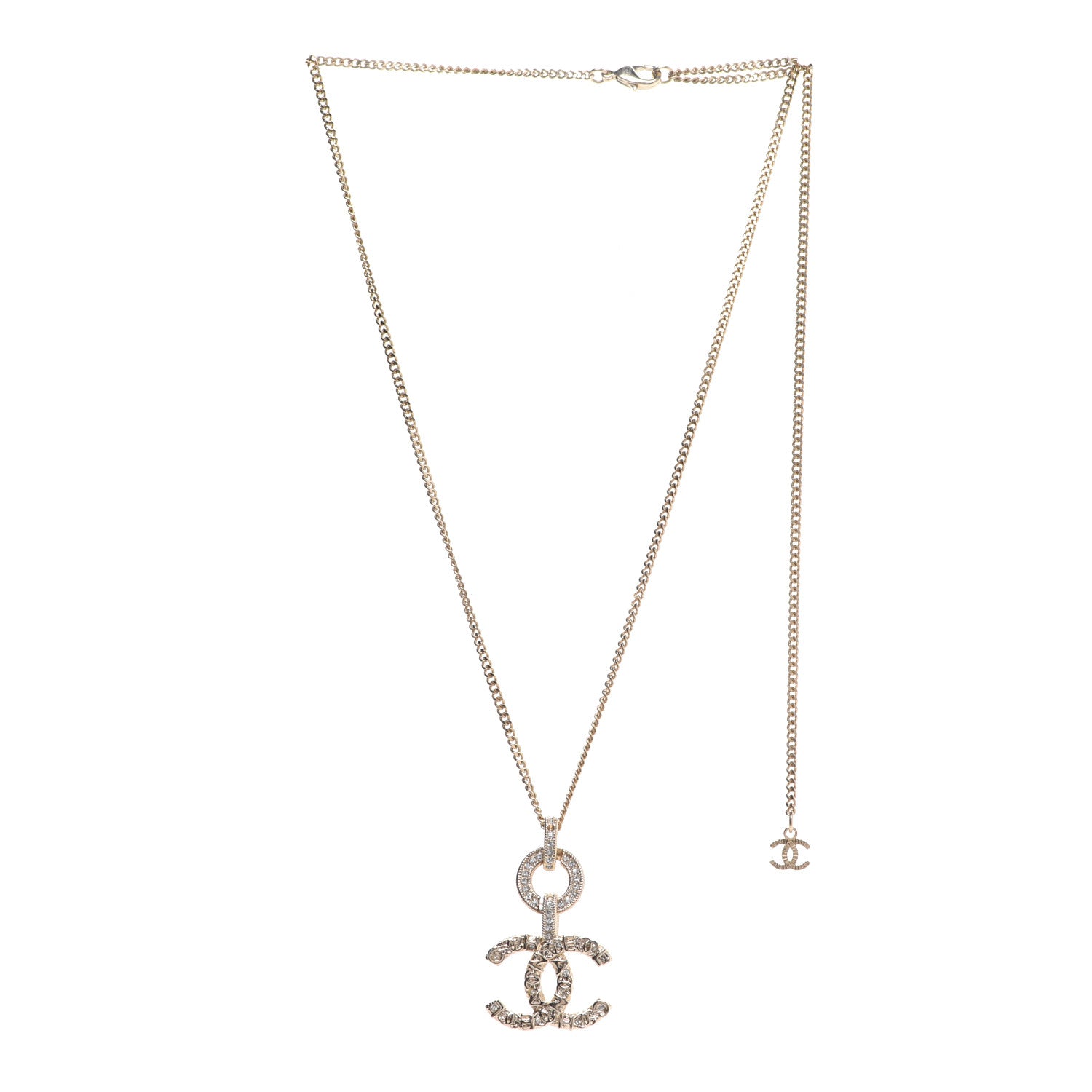 Chanel Crystal CC Logo Pendant Necklace Gold 3 of 6