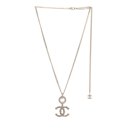 Chanel Crystal CC Logo Pendant Necklace Gold 3 of 6