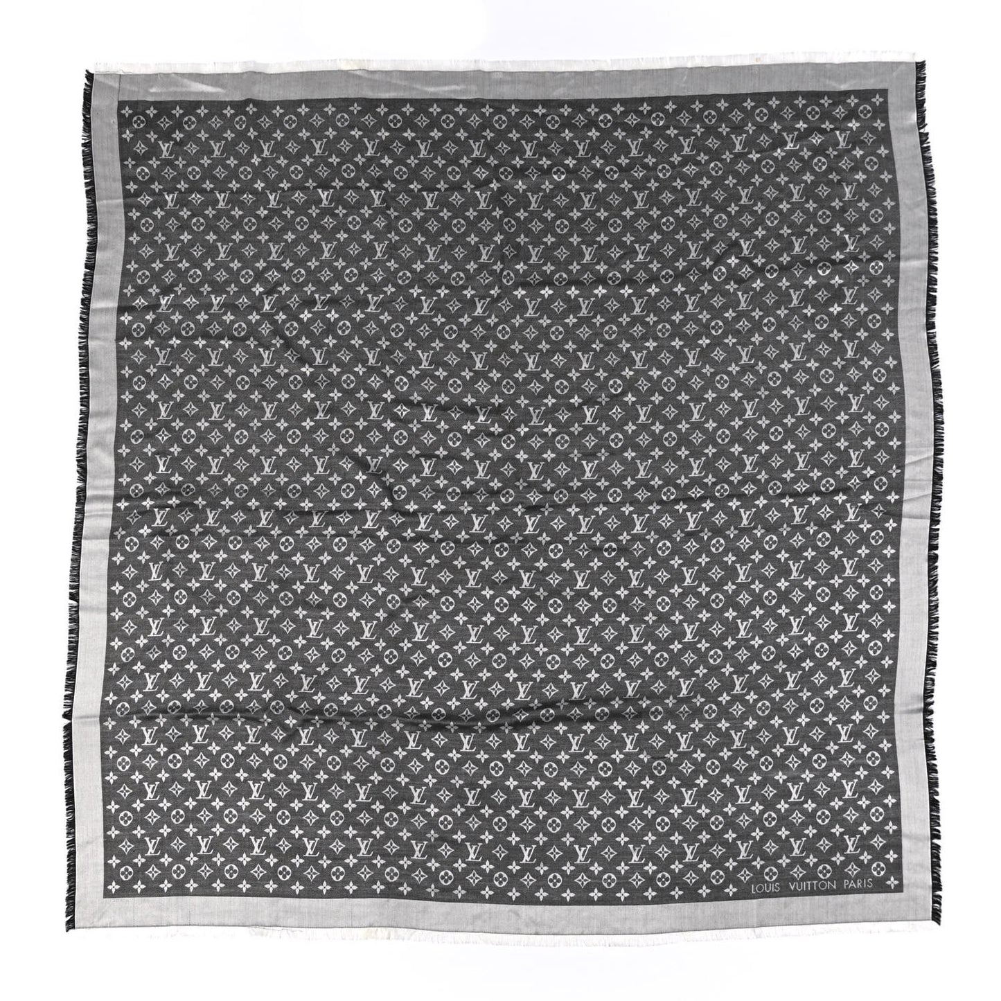 Silk Wool Monogram Denim Shawl Black