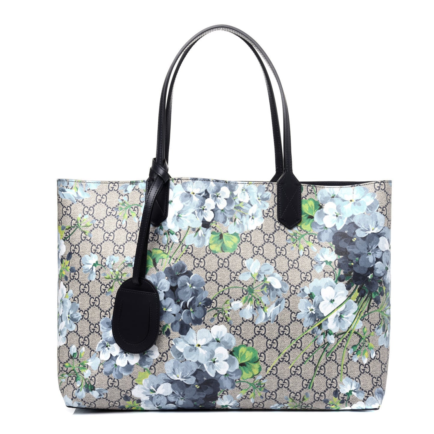 GG Supreme Monogram Blooms Medium Reversible Tote Beige Blue Navy