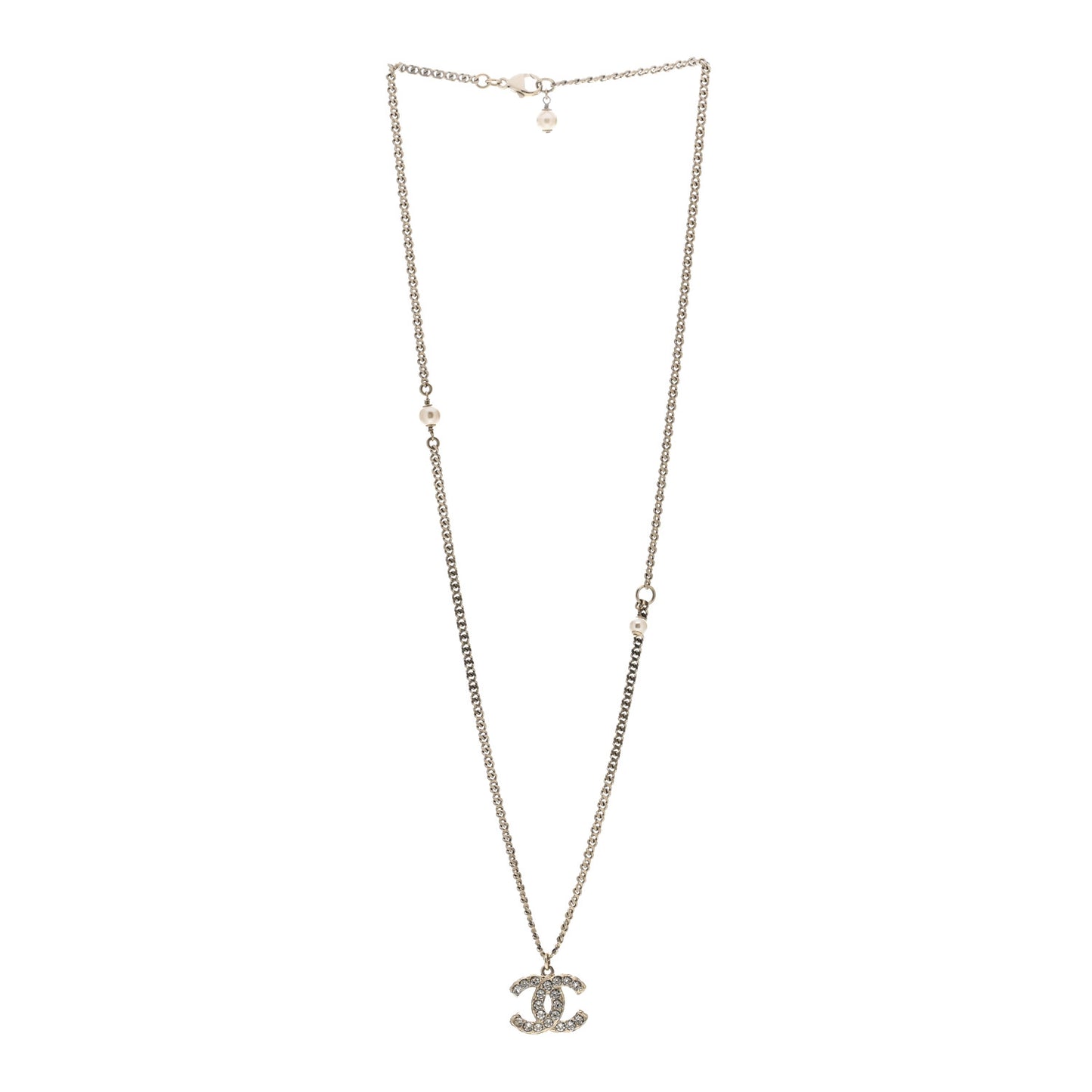 Pearl Crystal CC Pendant Necklace Gold