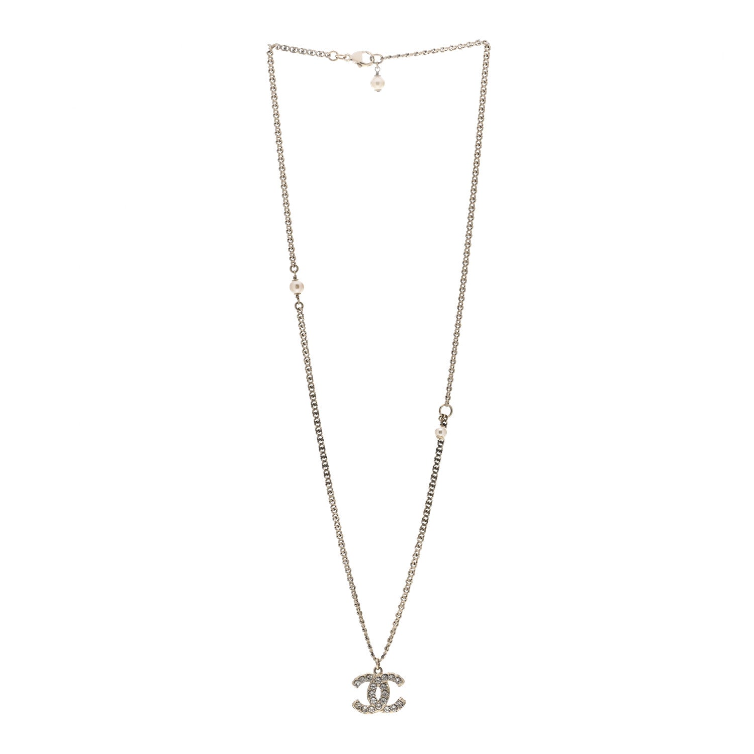 Chanel Pearl Crystal CC Pendant Necklace Gold 3 of 4