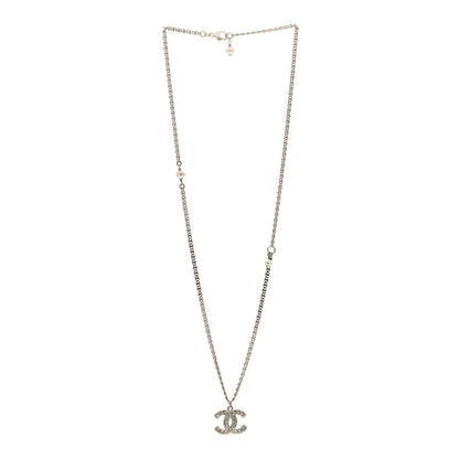 Chanel Pearl Crystal CC Pendant Necklace Gold 3 of 4