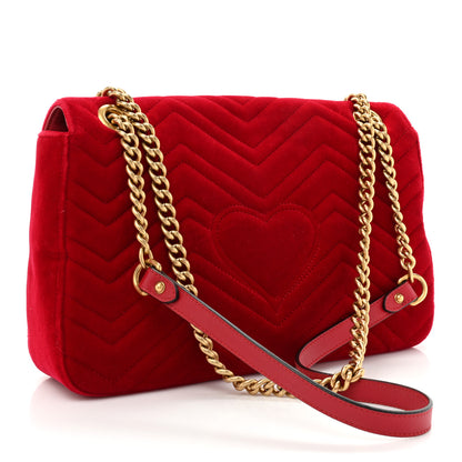 Gucci Velvet Matelasse Medium GG Marmont Shoulder Bag Hibiscus Red 3 of 17