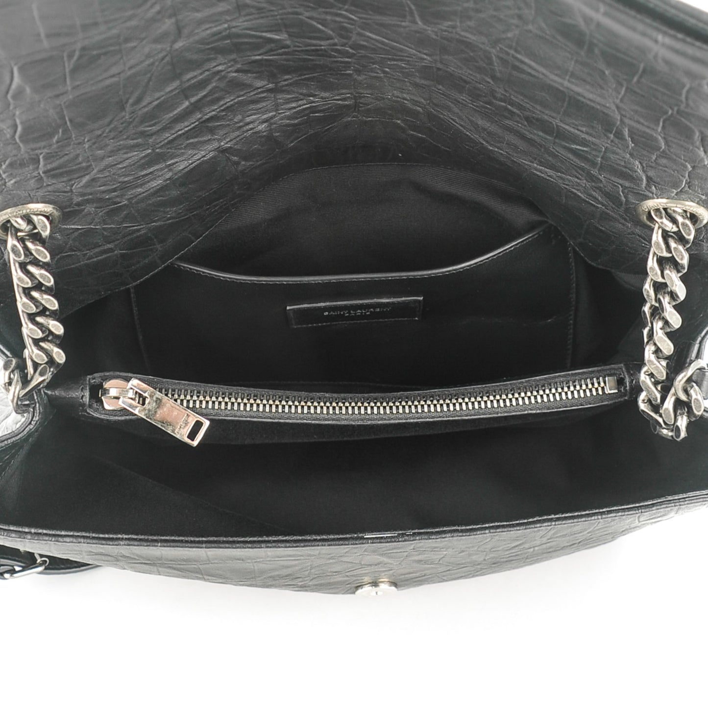 Calfskin Crocodile Embossed Medium West Hollywood Monogram Fold-Over Black