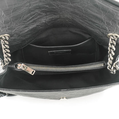 Saint Laurent Calfskin Crocodile Embossed Medium West Hollywood Monogram Fold-Over Black 5 of 7