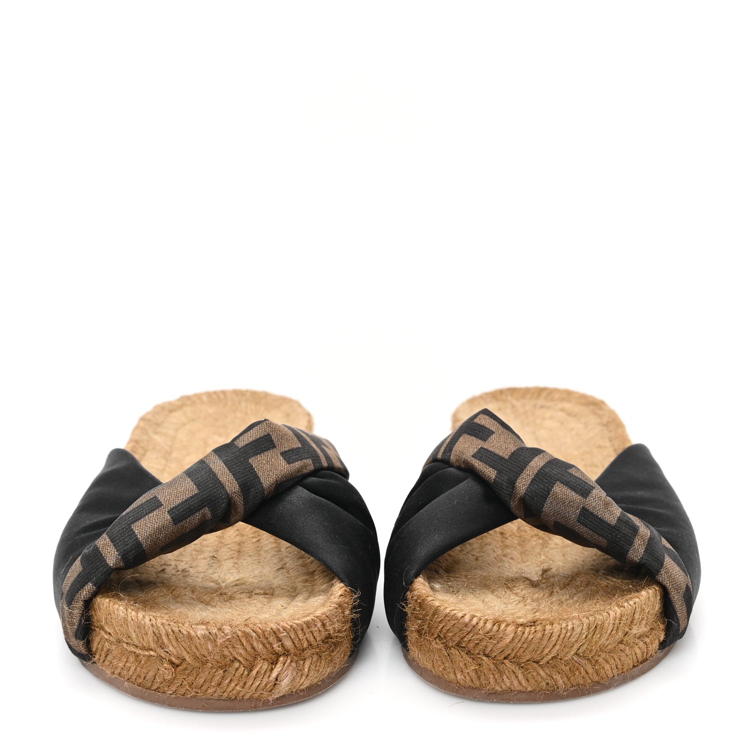 Fendi Satin FF Twist Espadrille Slide Sandal 36 Black Tobacco 3 of 9