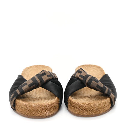 Fendi Satin FF Twist Espadrille Slide Sandal 36 Black Tobacco 3 of 9