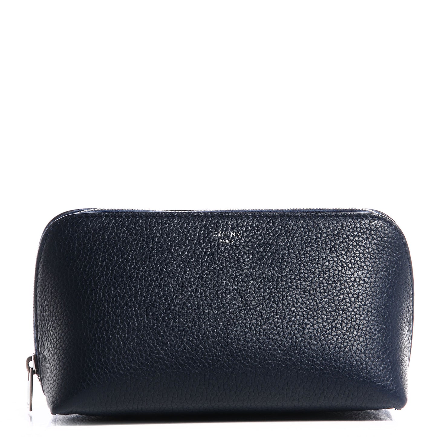 Textured Calfskin Cosmetic Pouch Bag Navy