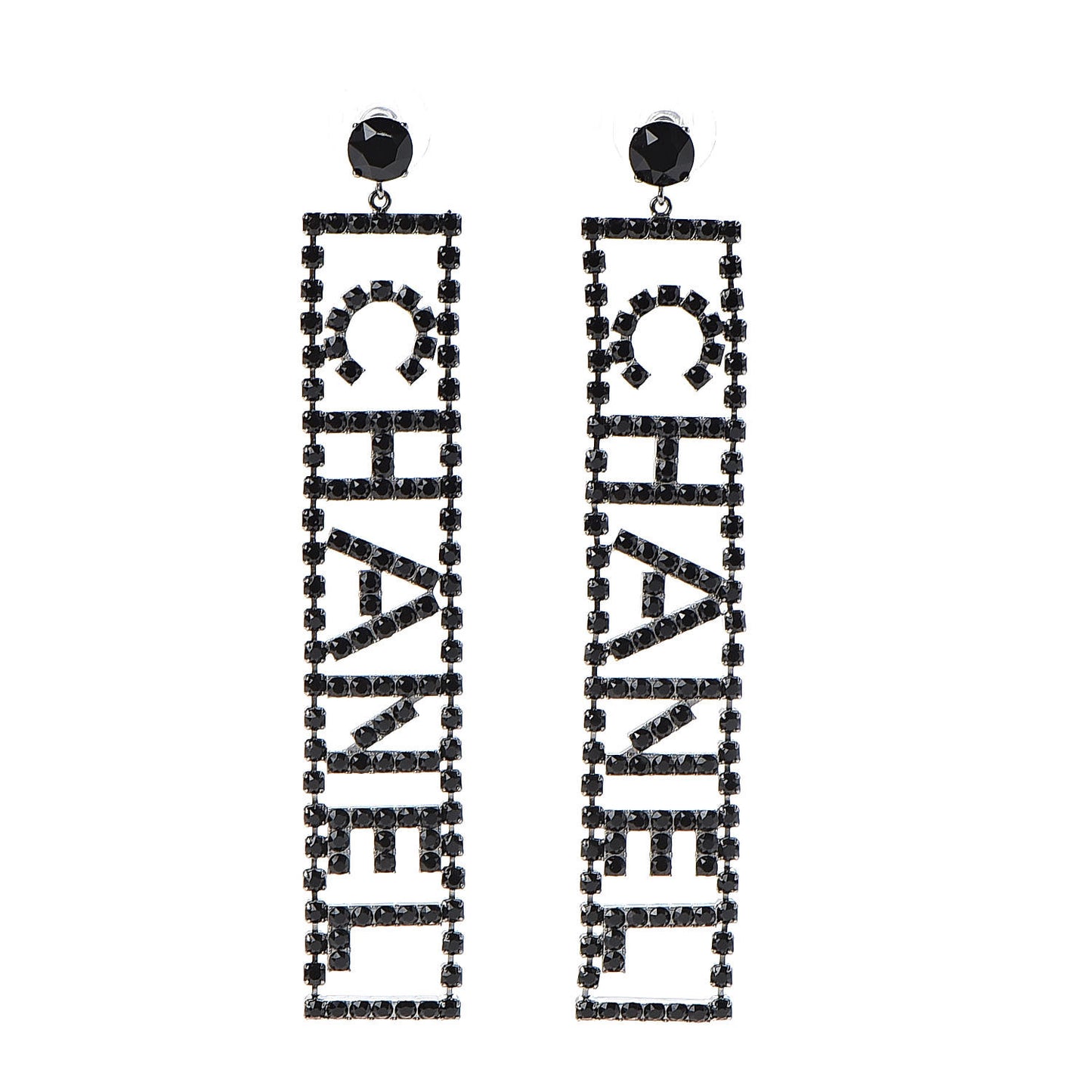 Ruthenium Crystal Logo Drop Earrings Black