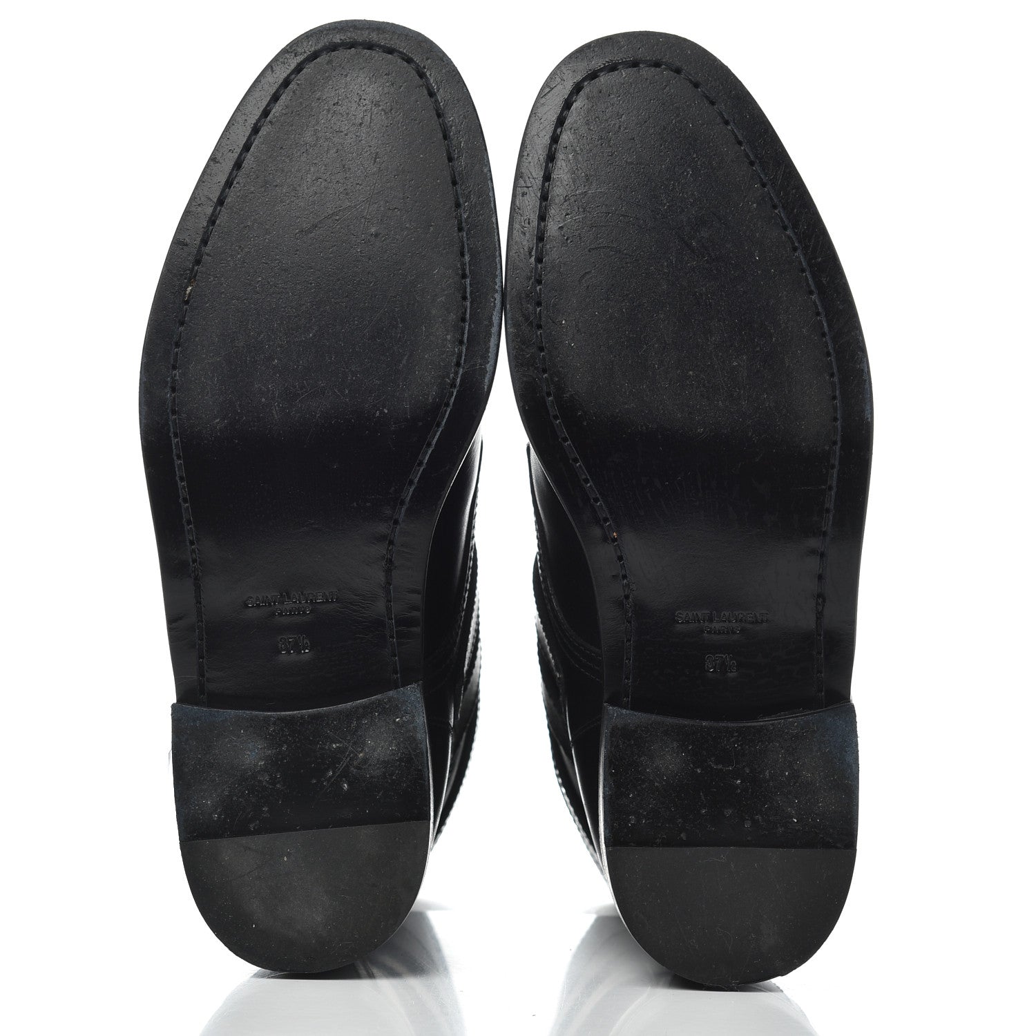 Saint Laurent Smooth Calfskin Studded Strap Rangers Boots 37.5 Black 5 of 16