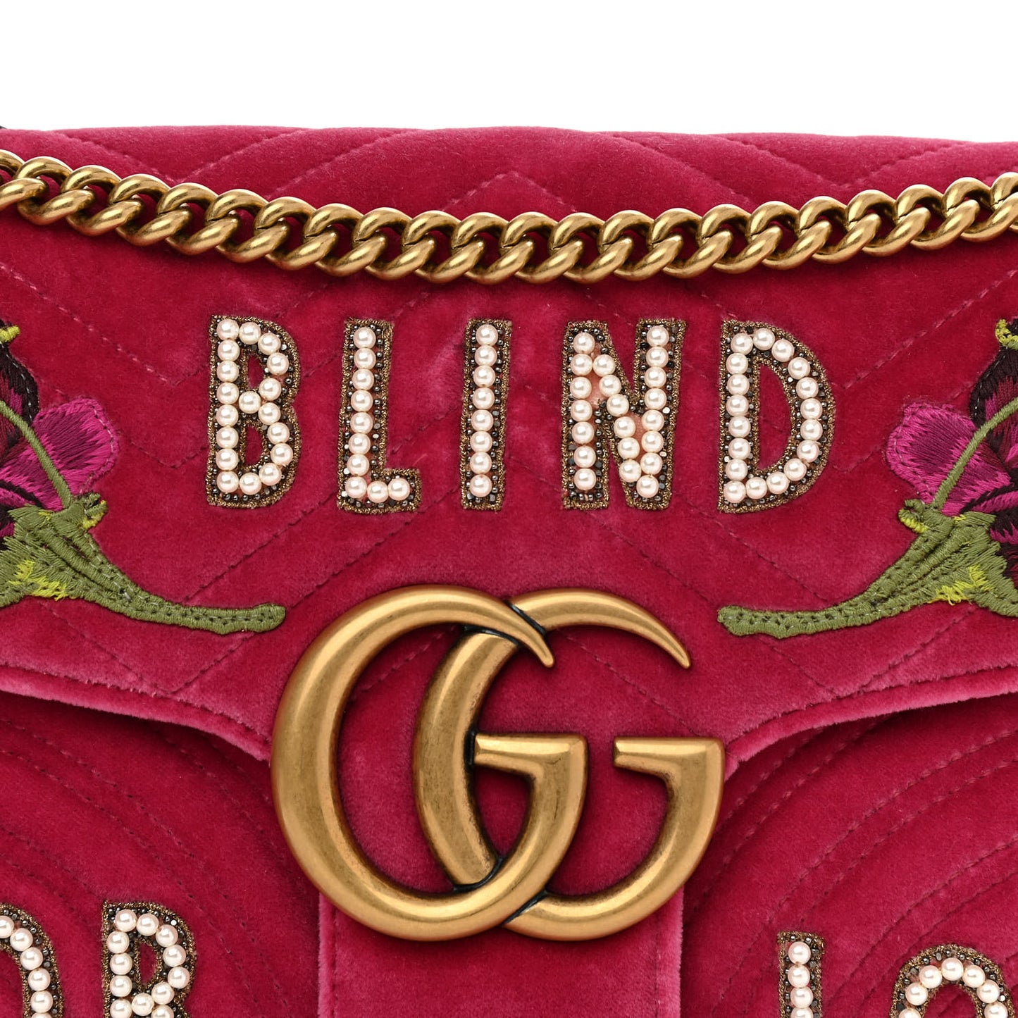 Velvet Matelasse Blind for Love Embroidered Medium GG Marmont Shoulder Bag Light Raspberry Rose Multicolor