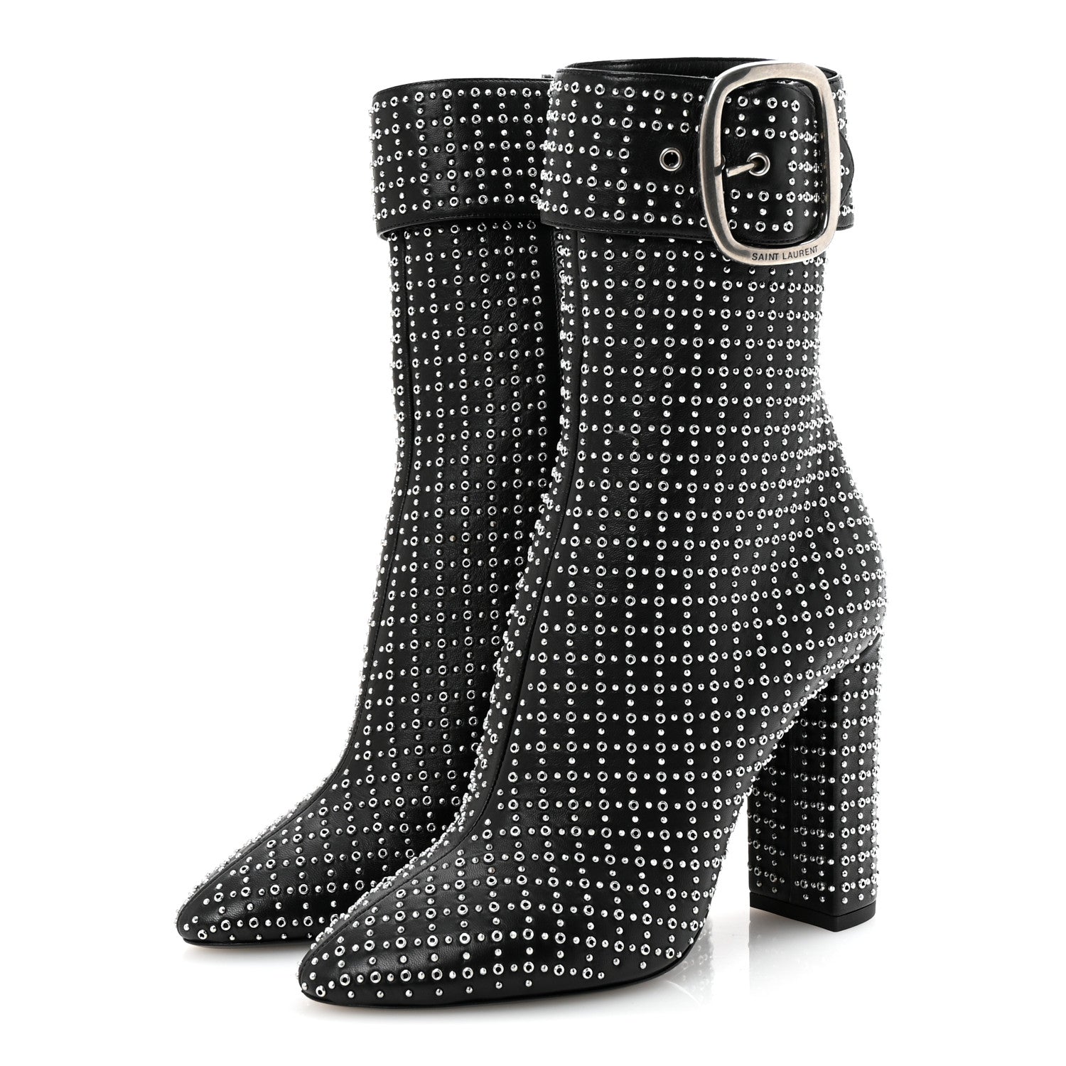 Saint Laurent Nappa Studded Joplin Buckle Booties 38 Black 4 of 10