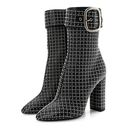 Saint Laurent Nappa Studded Joplin Buckle Booties 38 Black 4 of 10