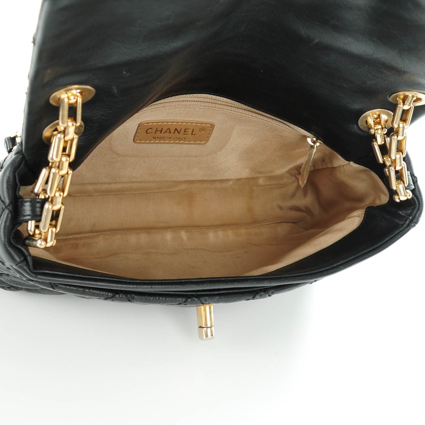 Calfskin Quilted Retro Chain Flap Black