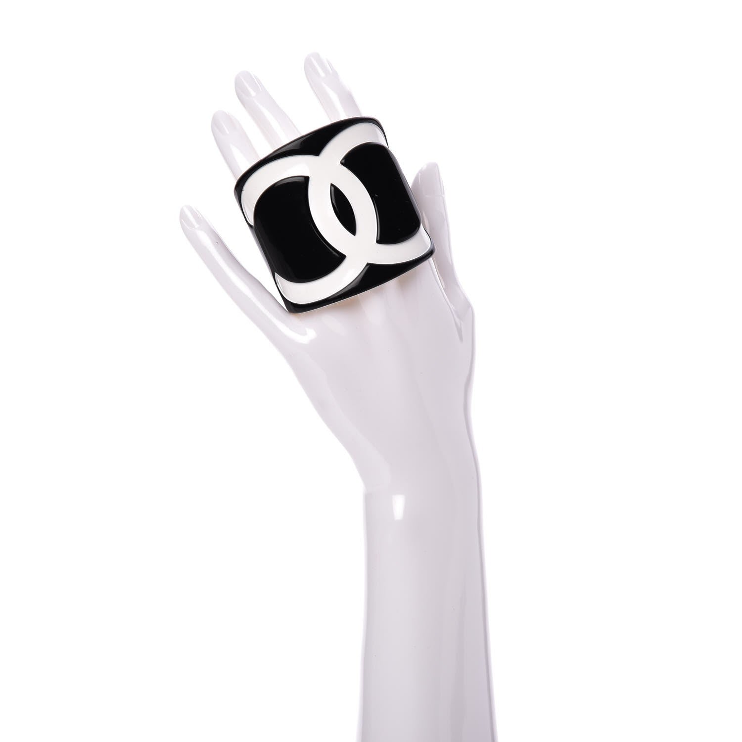 Chanel Resin CC Wide Cuff Black White 2 of 4
