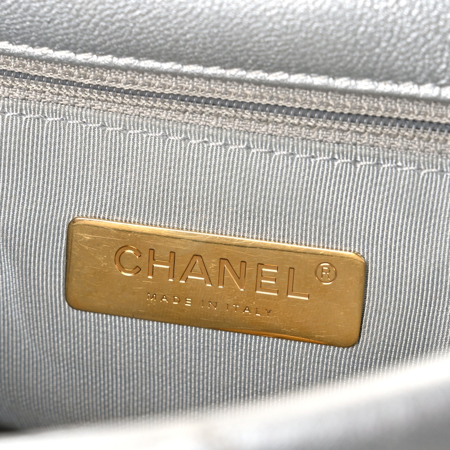 Metallic Goatskin Quilted Medium Chanel 19 Flap Silver