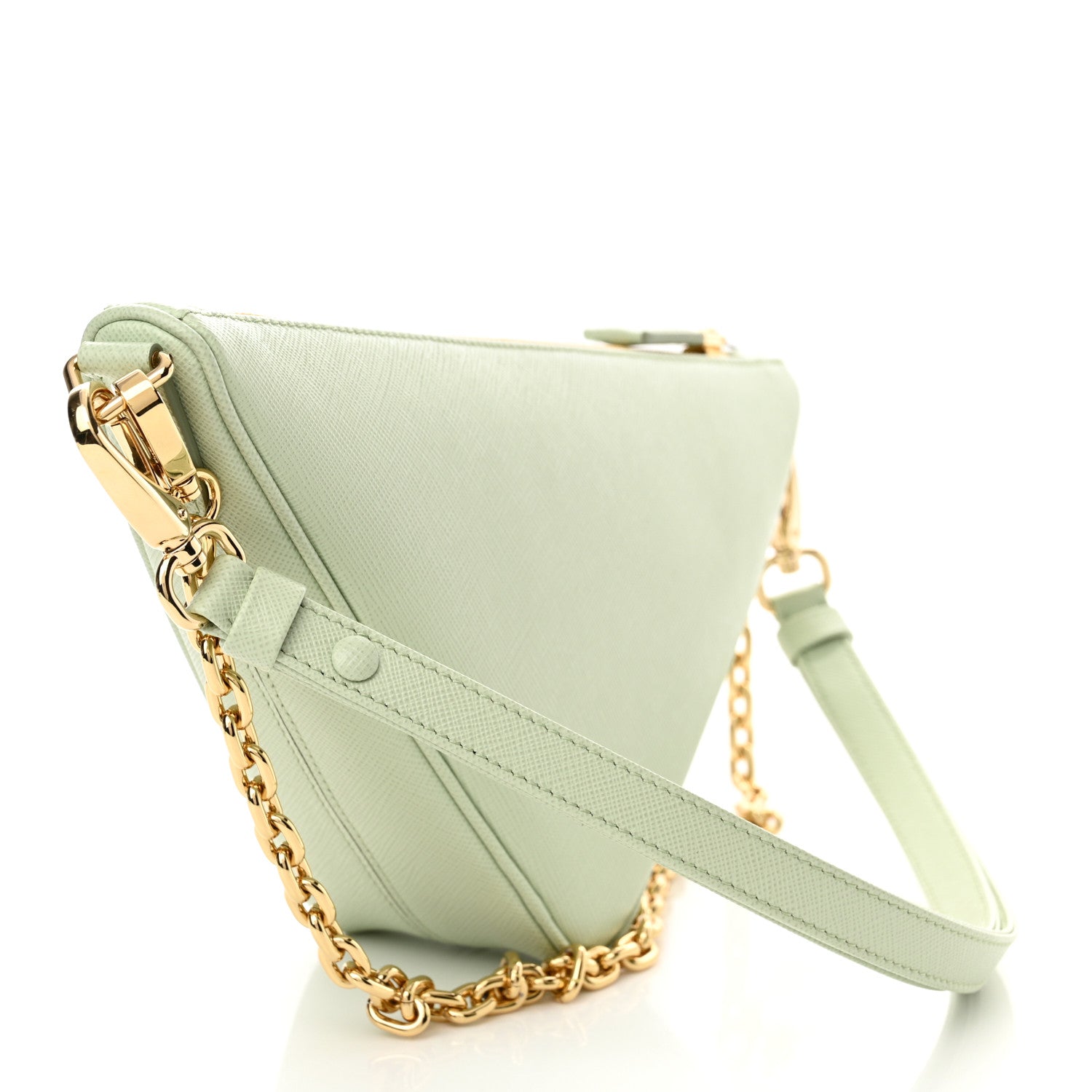 Prada Saffiano Lux Triangle Logo Embossed Mini Triangle Bag Acqua 3 of 9