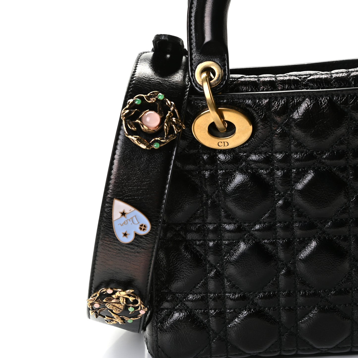 Crinkled Patent Cannage Small Lucky Badges My Lady Dior Black