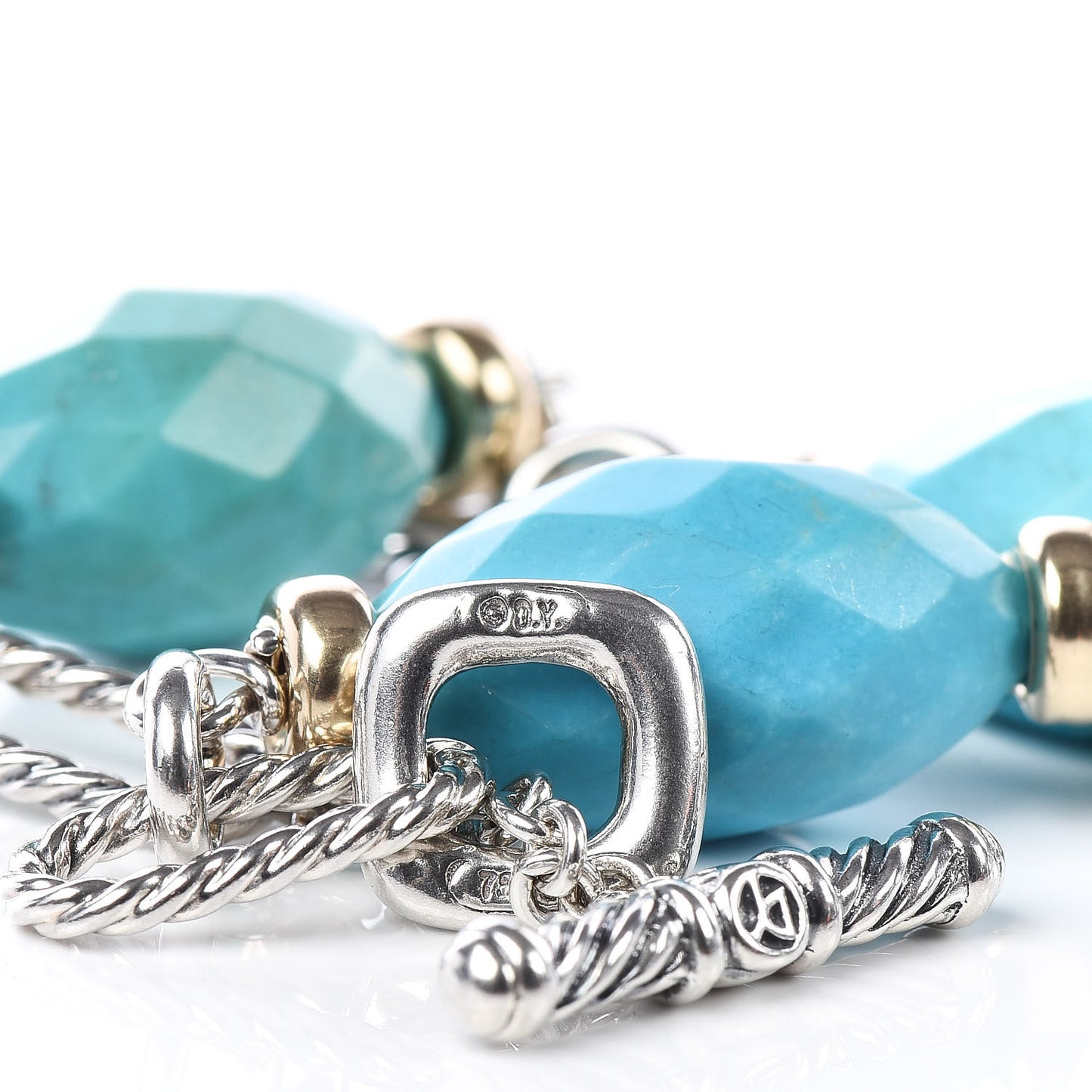 Sterling Silver 18K Yellow Gold Turquoise Figaro Bracelet