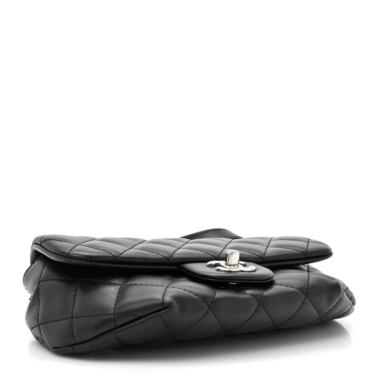 Calfskin Quilted CC Uniform Flap Belt Bag Black