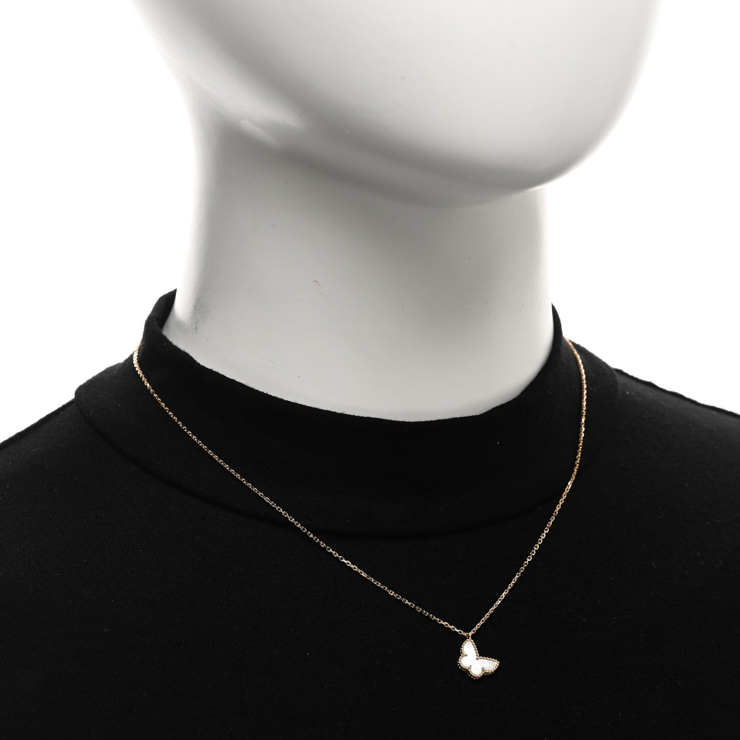 18K Yellow Gold Mother of Pearl Sweet Alhambra Butterfly Pendant Necklace