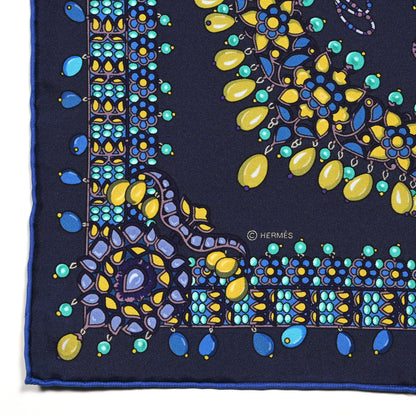 Hermes Silk Parures Des Maharajas Scarf 90 Caban Turquoise Arnica 4 of 5