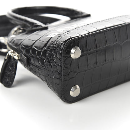 Balenciaga Calfskin Logo Crocodile Embossed XXS Ville Top Handle Bag Black White 6 of 9