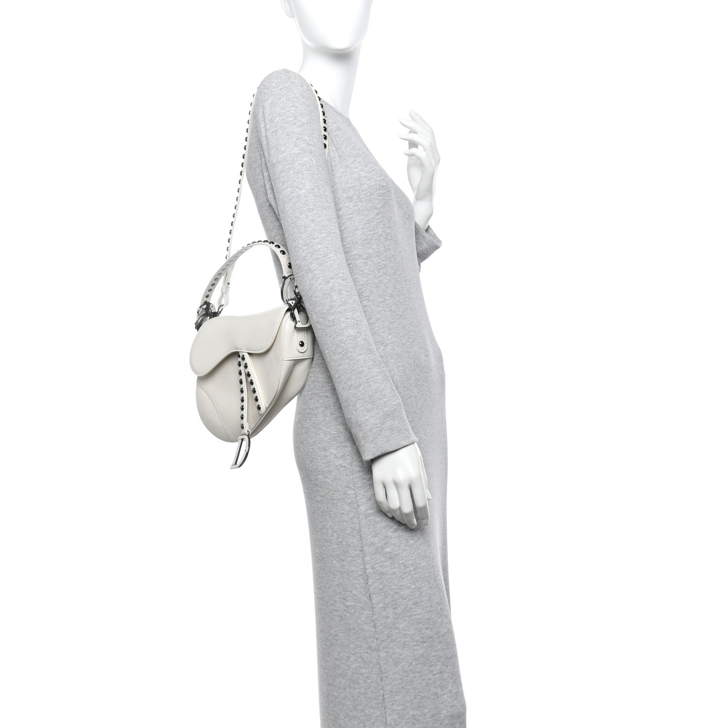 Christian Dior Crinkled Patent Lambskin Studded Saddle Bag With Strap Latte 2 of 13